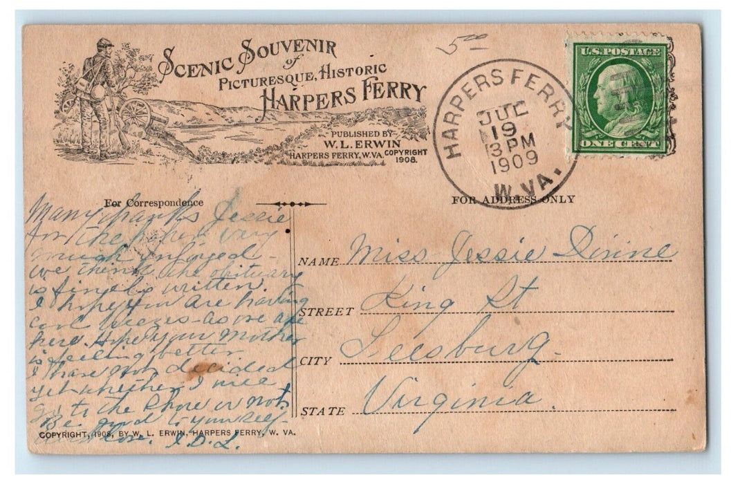 1909 View Of Jefferson's Rock Rugged Steeps Fatal Leap Harpers Ferry WV Postcard