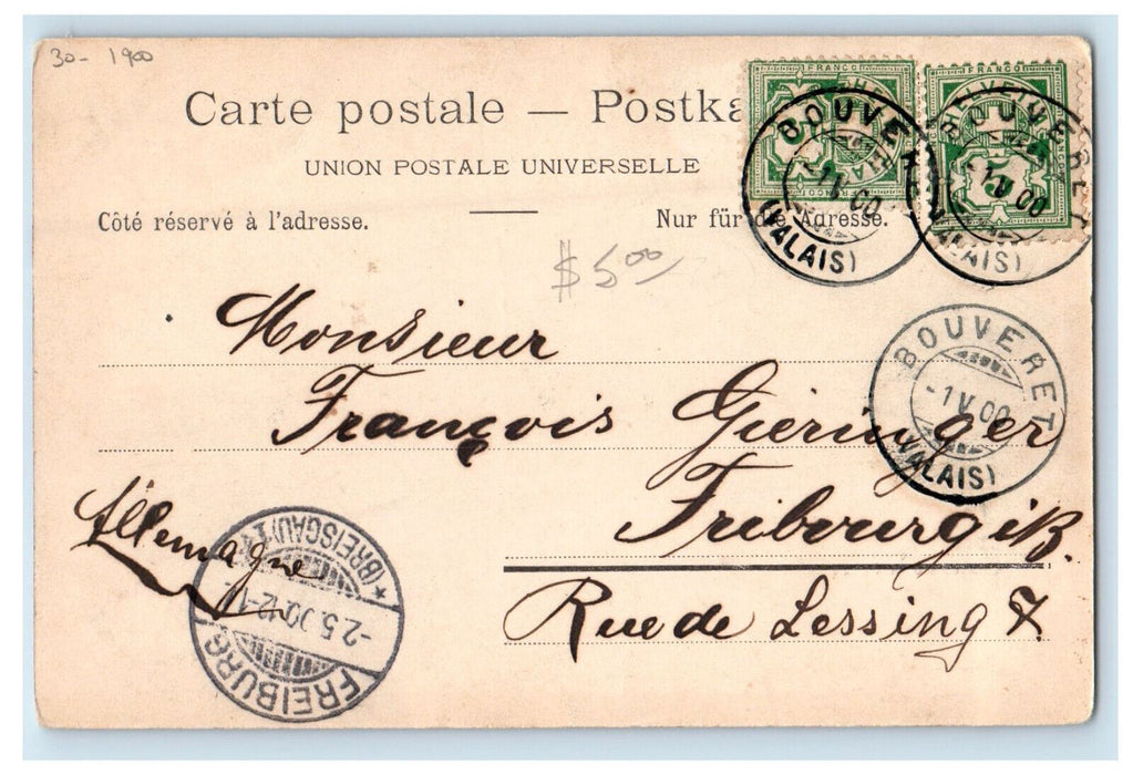 1900 Bouveeret Charet De La Foret Posted Antique Foreign Postcard