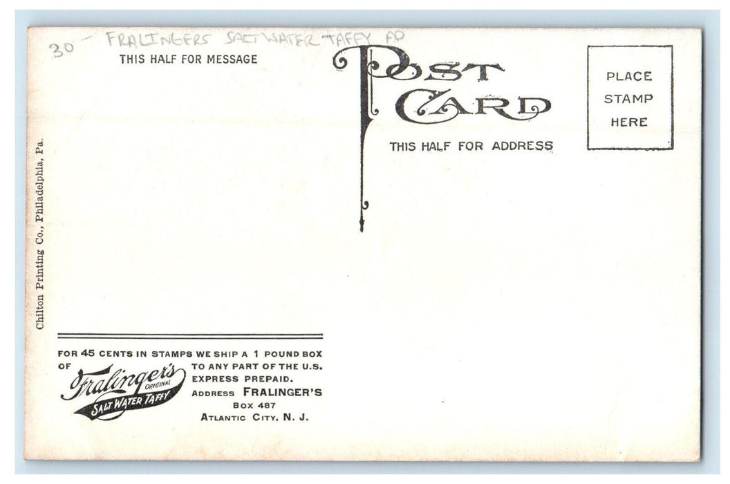 c1910s Fralinger's Original Salty Water Taffy Advertising New Jersey NJ Postcard