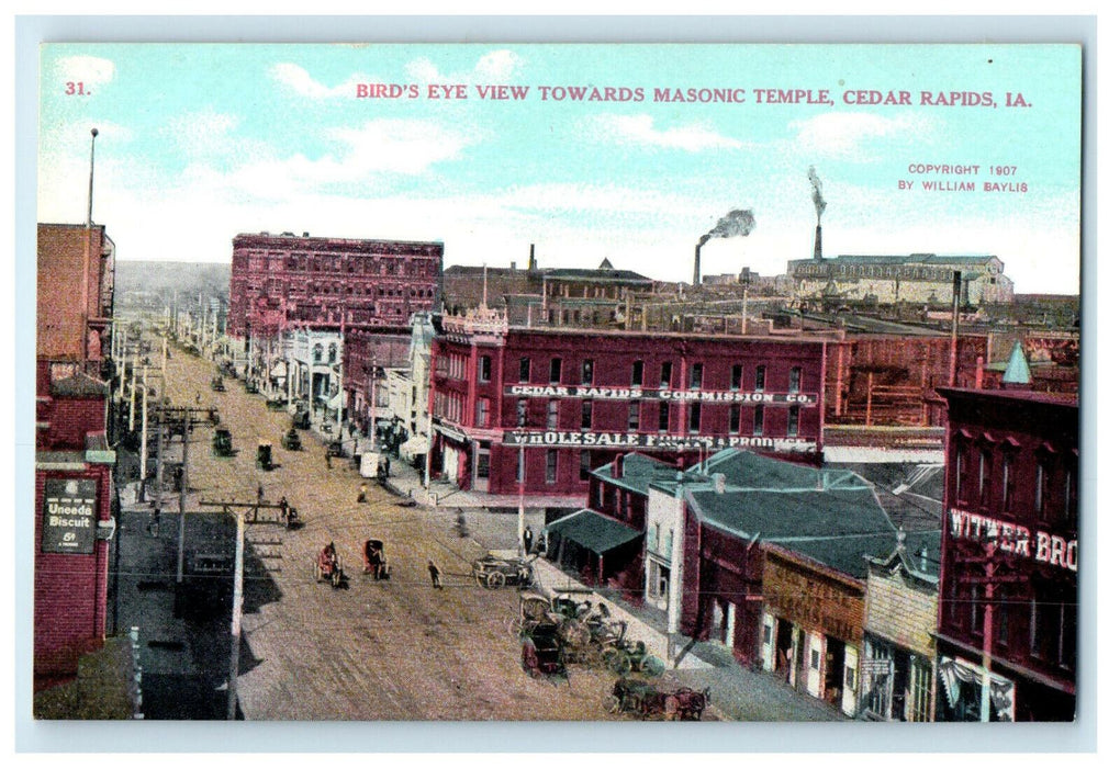 c1910s Bird's Eye View Towards Masonic Temple Cedar Rapids Iowa IA Postcard