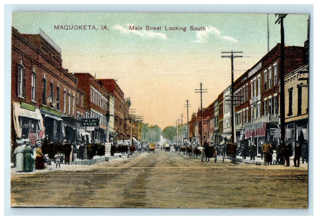 c1910s Main Street Looking South, Maquoketa Iowa IA Antique PCK Postcard