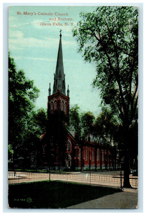 1911 St. Mary's Catholic Church And Rectory Glens Falls New York NY Postcard
