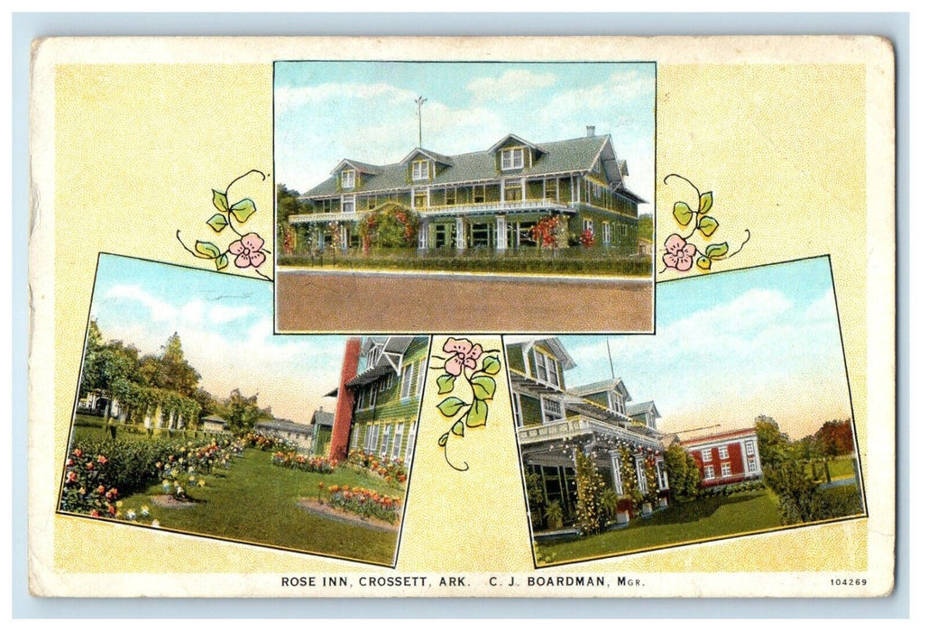 c1920's Rose Inn Crossett Arkansas AR, C.J Boardman Multiview Vintage Postcard