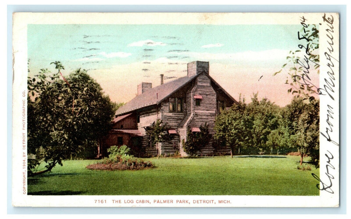 1904 Log Cabin Palmer Park Detroit Michigan MI Posted Antique Postcard