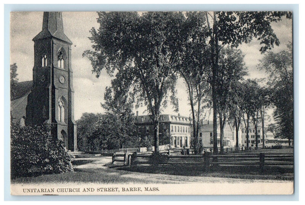 c1905 Unitarian Church And Street Barre Massachusetts MA Antique Postcard