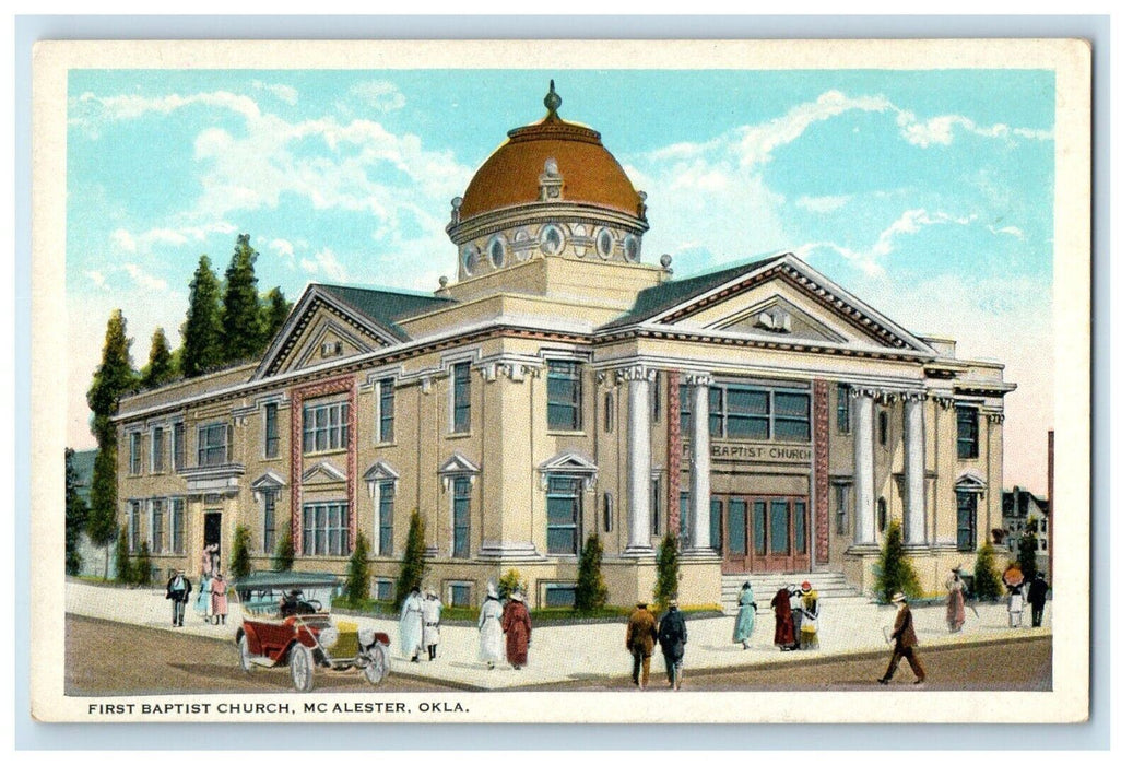 c1920's First Baptist Church Street View McAlester Oklahoma OK Vintage Postcard