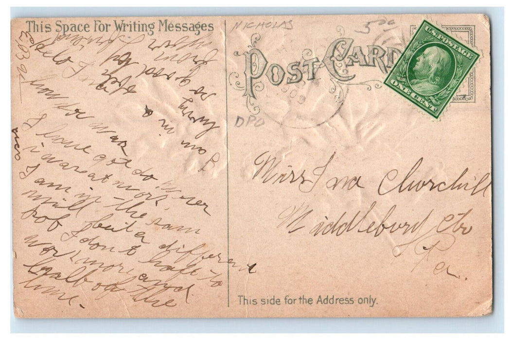 1909 Greetings from Holcomb, West Virginia WV Antique Floral Postcard