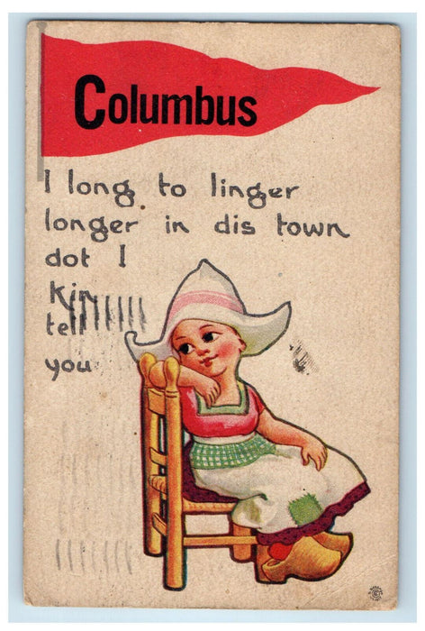 1913 Dutch Girl Sitting, Columbus Pennant Ohio OH Antique Posted Postcard