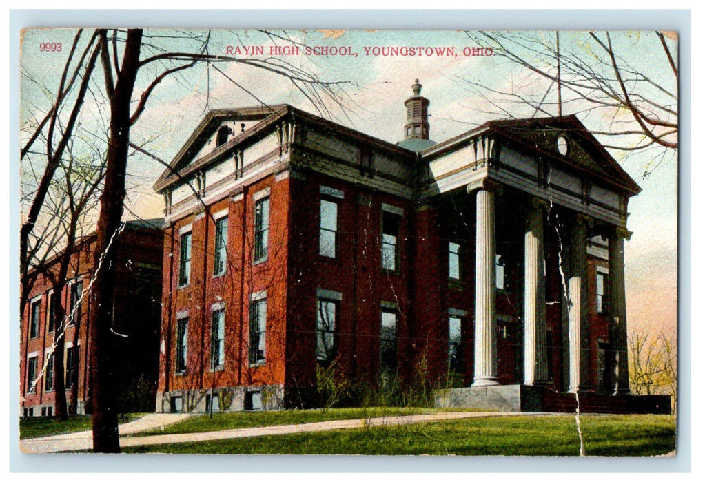 1911 Rayin High School Youngstown Ohio OH Posted Antique Postcard