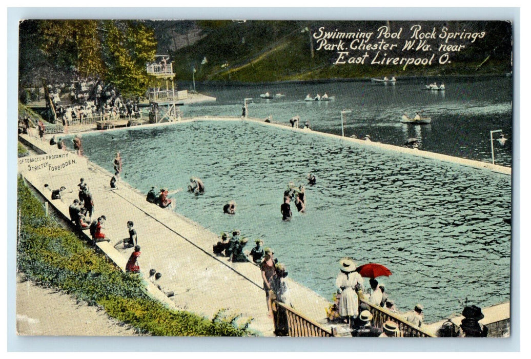 c1910 Swimming Pool Rock Springs Park Chester West Virginia WV Postcard