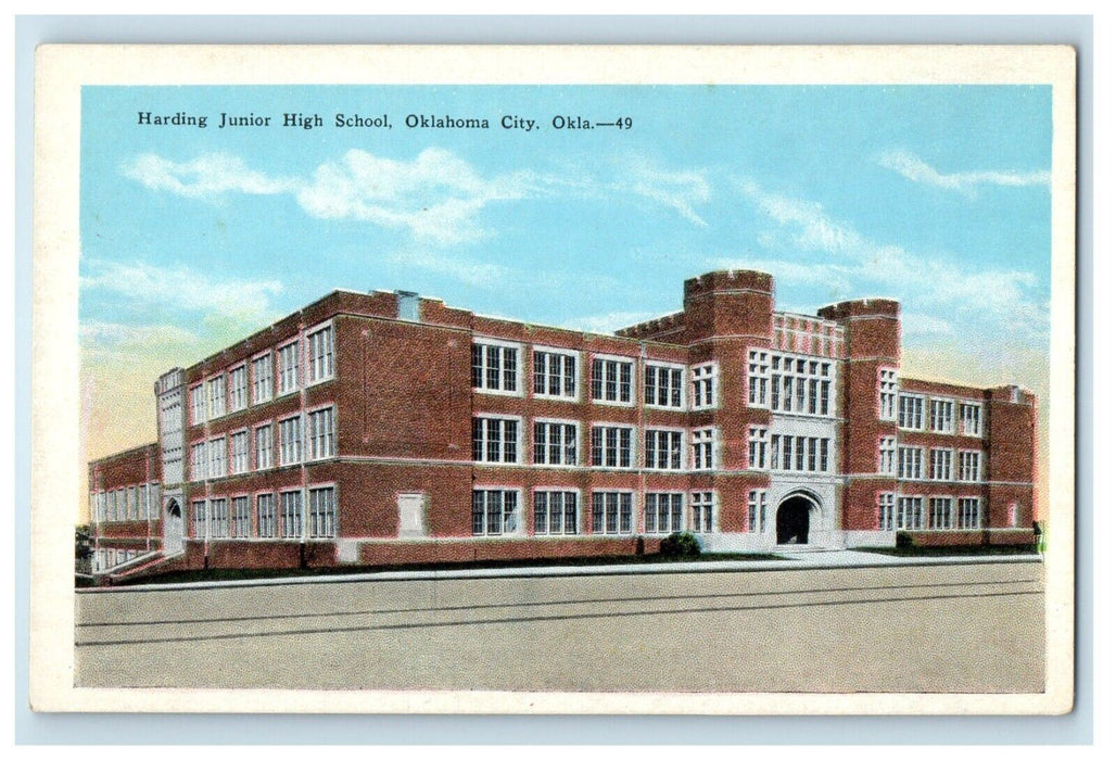 Oklahoma City Ok, Harding Junior High School Building Street View Postcard