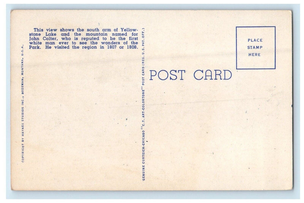Yellowstone National Park WY, Yellowstone Lake And Colter Peak Vintage Postcard