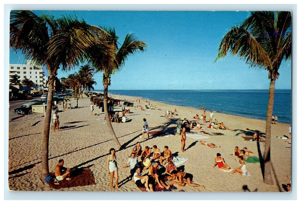 c1950's Happy Sunbathers On Beautiful Sands Ft. Lauderdale Florida FL Postcard