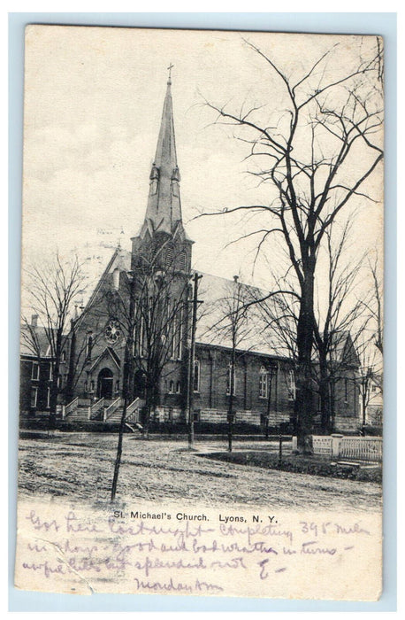 c1905 St. Micheals Church, Lyons New York NY Antique Posted Postcard