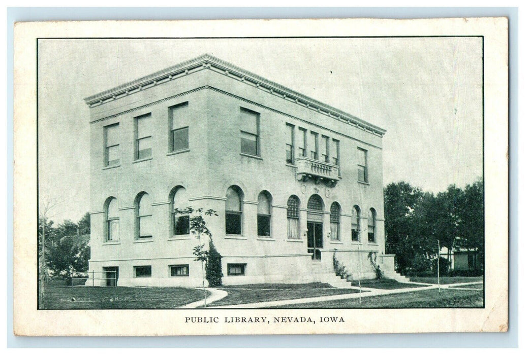 c1910's Public Library Building Nevada Iowa IA Unoposted Antique Postcard