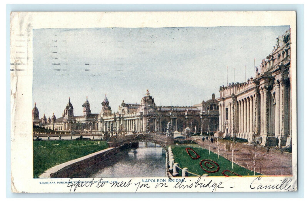 1904 Napoleon Bridge St. Louis World's Fair Glitter Posted Antique Postcard