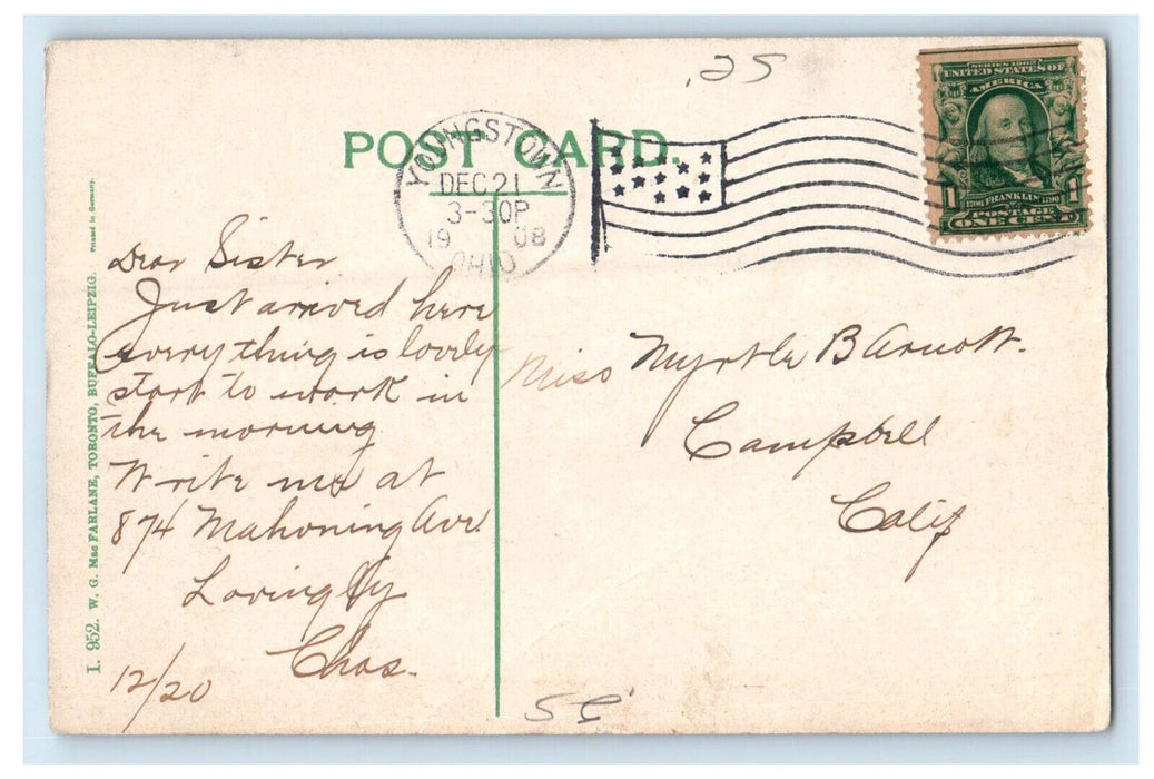 1908 Pioneer Pavilion Mill Creek Park, Youngstown Ohio OH Posted Postcard