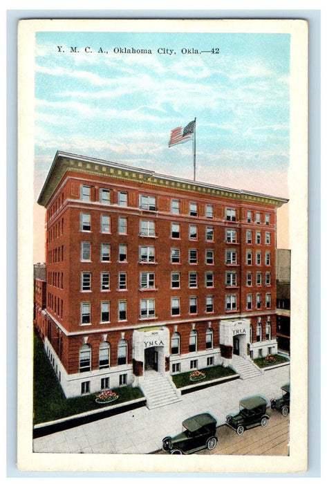 Y.M.C.A Building Street View Cars In Front Oklahoma City OK Vintage Postcard