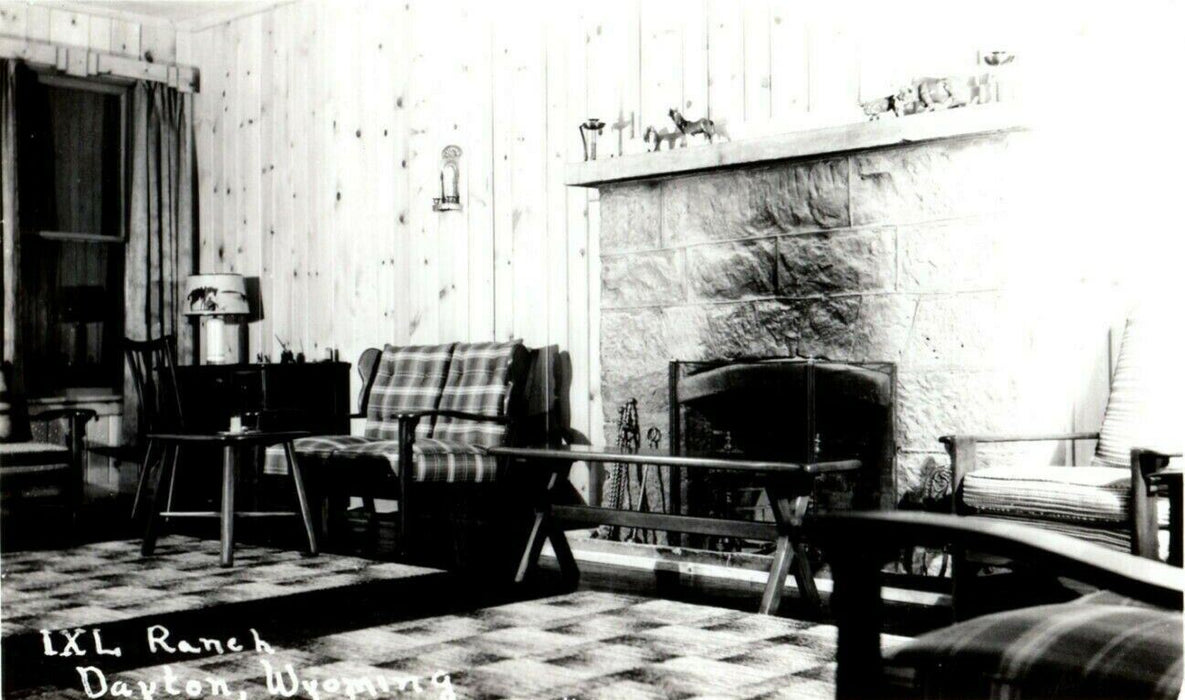 c1940's IXL Ranch Dayton Wyoming WY Interior Fireplace RPPC Photo Postcard