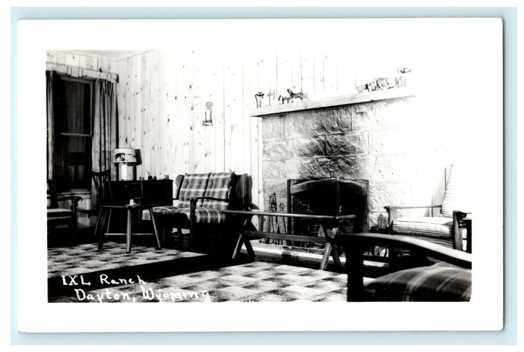 c1940's IXL Ranch Dayton Wyoming WY Interior Fireplace RPPC Photo Postcard