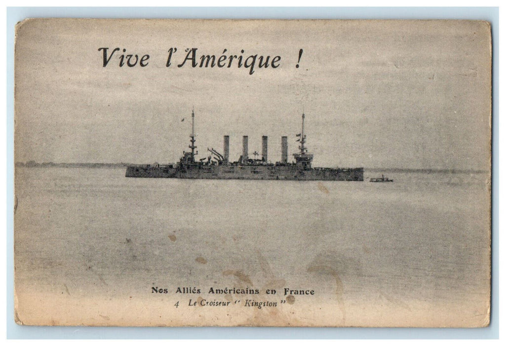 c1910 Vive I Amerique! Le Croiseur "Kingston" France, Unposted Postcard