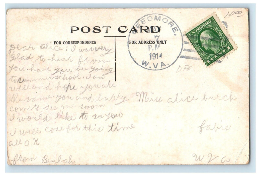 1914 Dutch Girl Pennant Needmore West Virginia WV Posted Antique Postcard