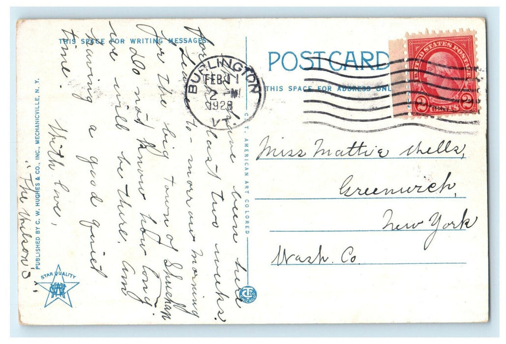 1928 New Sherwood Hotel, Burlington Vermont VT Posted Vintage Postcard