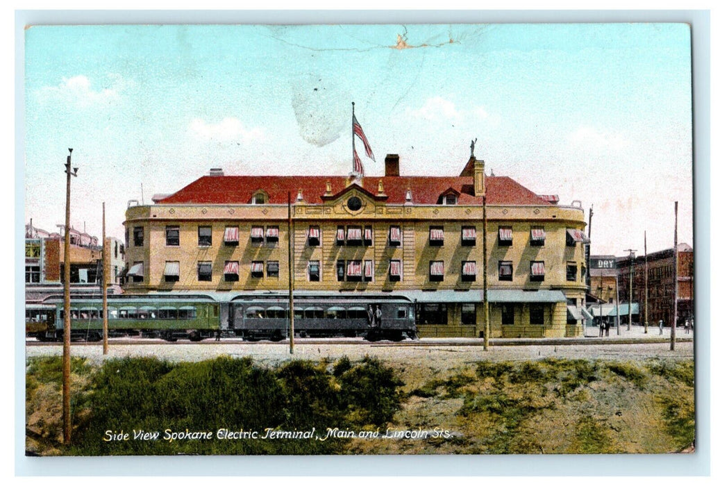 1910 Side View Spokane Electric Terminal Main Lincoln St. Washington WA Postcard