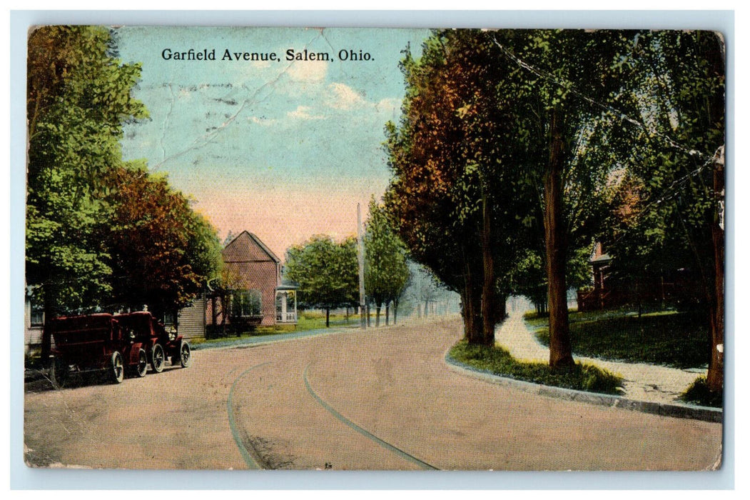 1913 Road Scene, Garfield Avenue, Salem Ohio OH Antique Posted Postcard