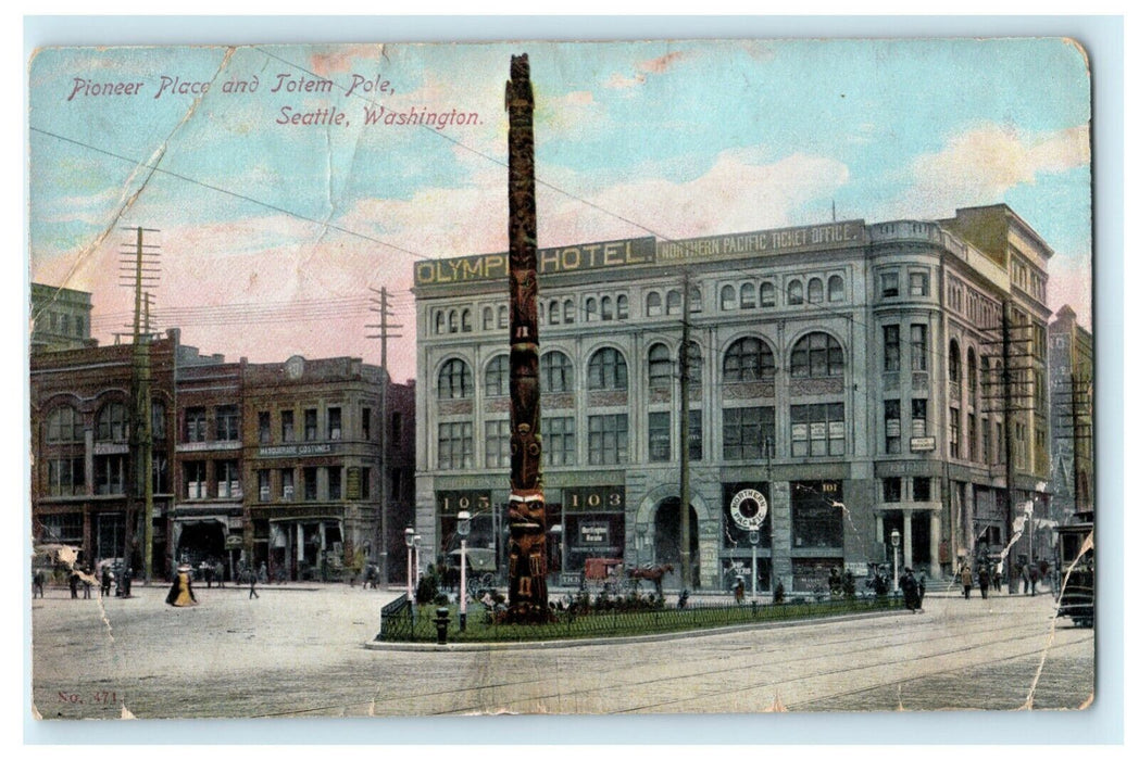 1909 Pioneer Place Totem Pole Seattle Washington WA Posted Antique Postcard