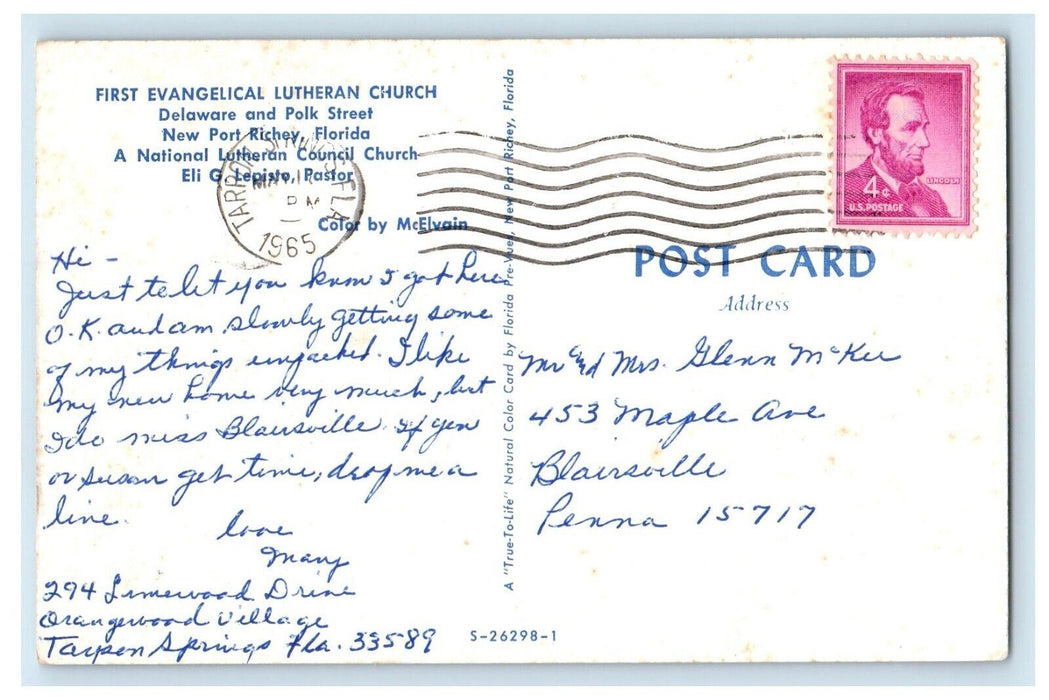 1965 First Evangelical Lutheran Church Newport Richey Florida FL Postcard