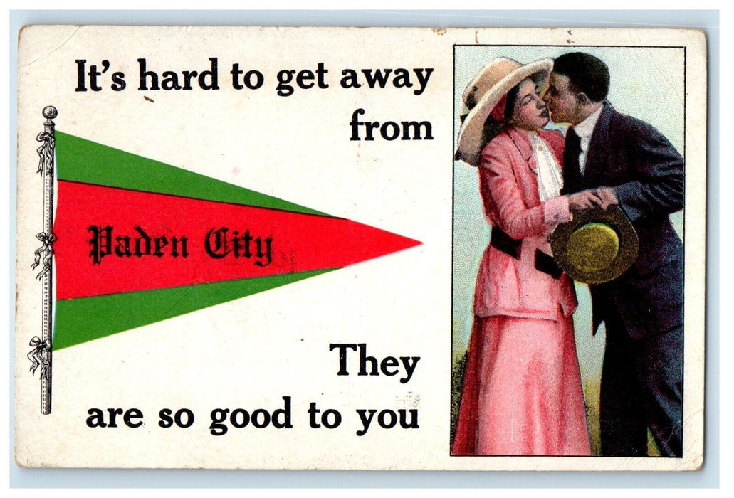 1913 A Couple Kissing Paden City West Virginia WV, Pennant Antique Postcard