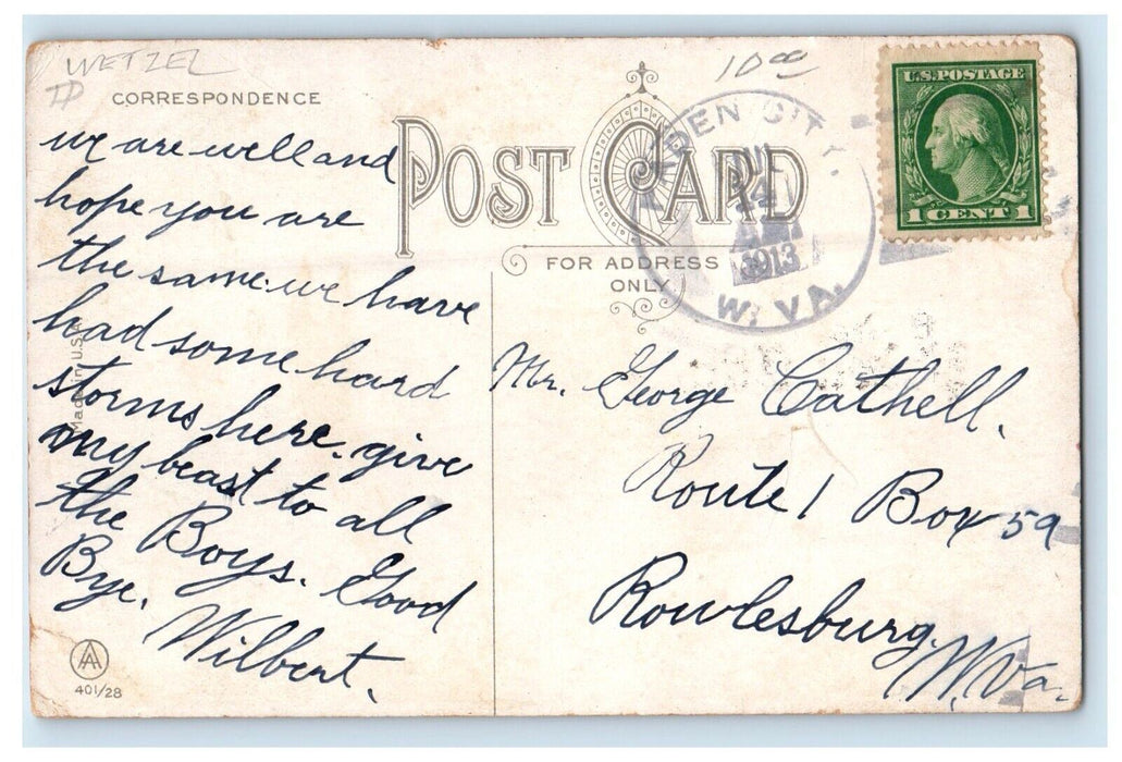 1913 A Couple Kissing Paden City West Virginia WV, Pennant Antique Postcard