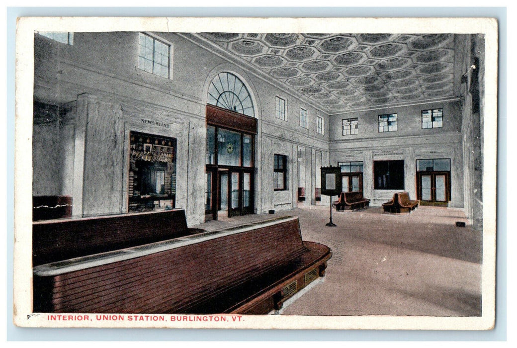 1916 Interior Union Station Burlington Vermont VT Posted Antique Postcard