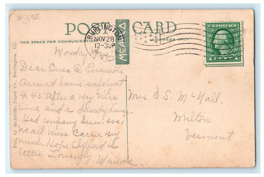 1916 Interior Union Station Burlington Vermont VT Posted Antique Postcard