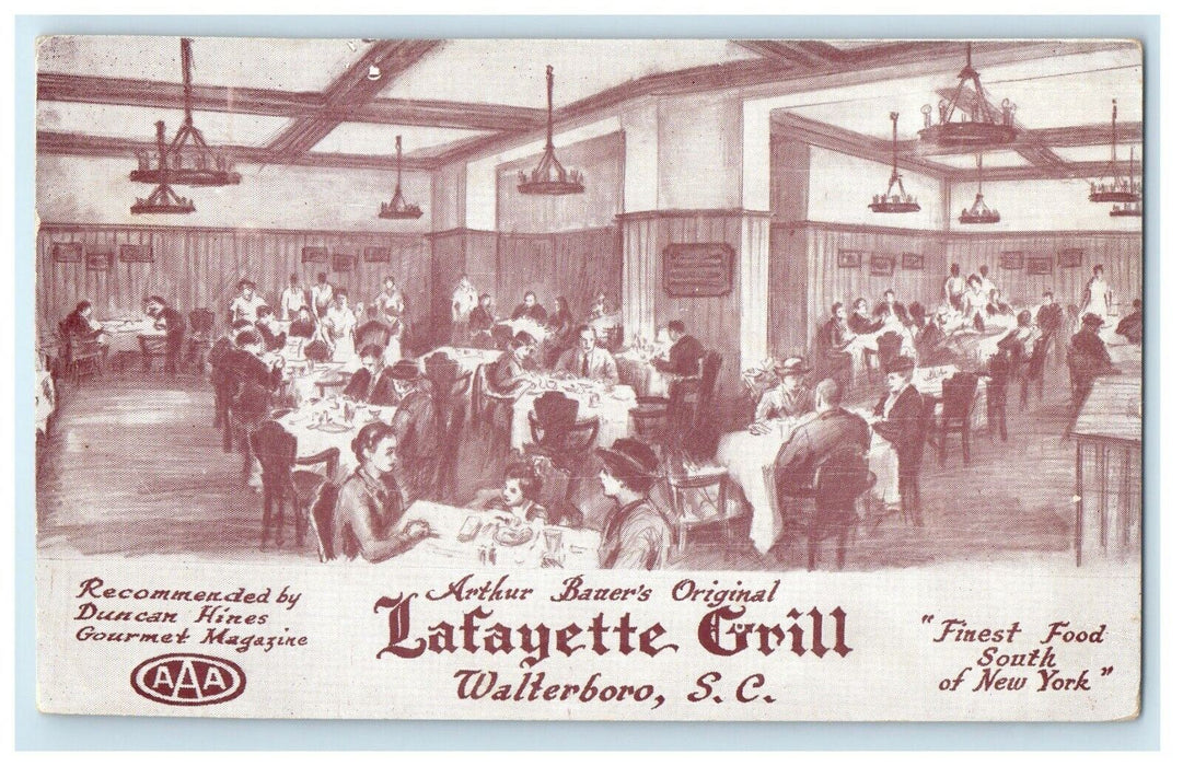 1951 La Fayette Grill Restaurant Walterboro South Carolina SC Vintage Postcard