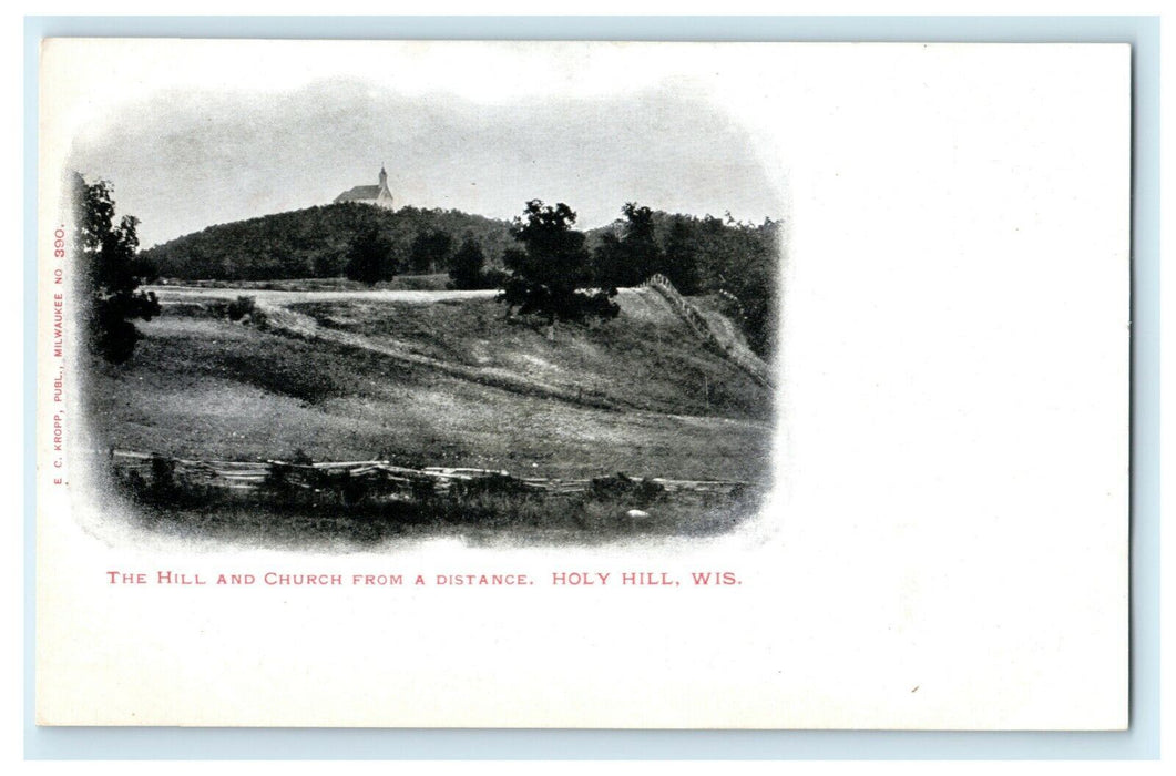 Hill and Church From Distance Holy Hill Wisconsin WI Antique Postcard