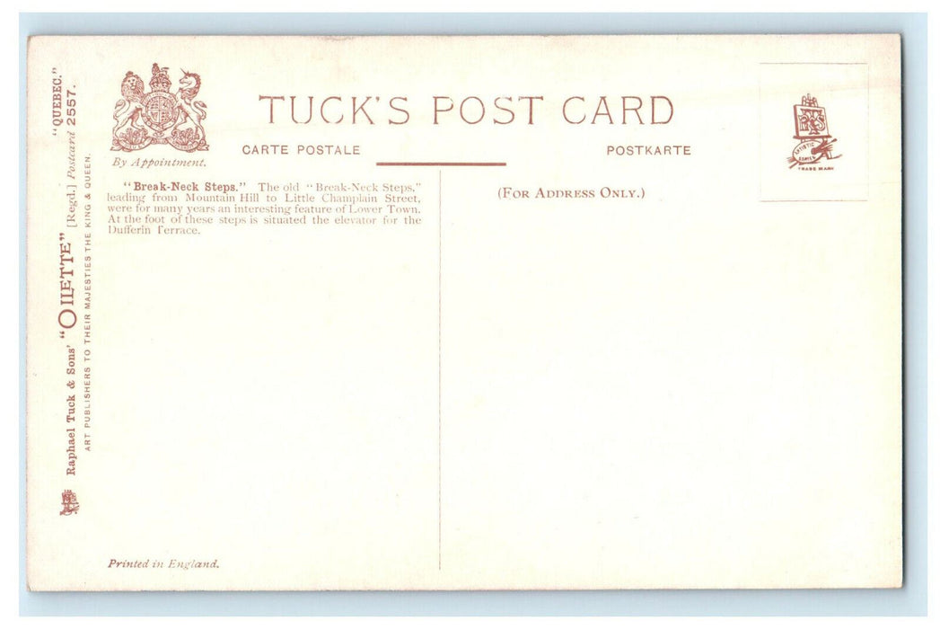c1910s Break-Neck Steps Quebec Canada CA Unposted Oilette Tuck Postcard