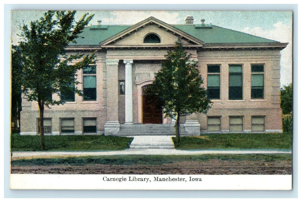 c1910's Carnegie Library View Manchester Iowa IA Unposted Antique Postcard