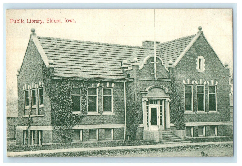 c1910's Public Library Scene Street Eldora Iowa IA Unposted Antique Postcard