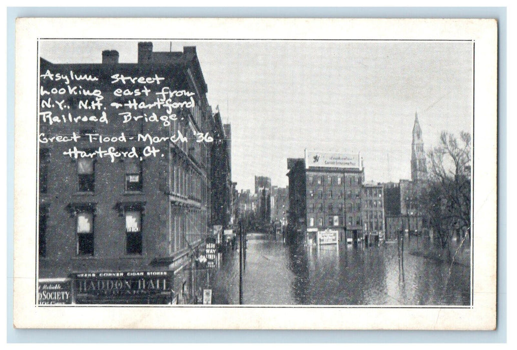 Asylum Street Looking East Railroad Bridge Great Flood Hartford CT Postcard