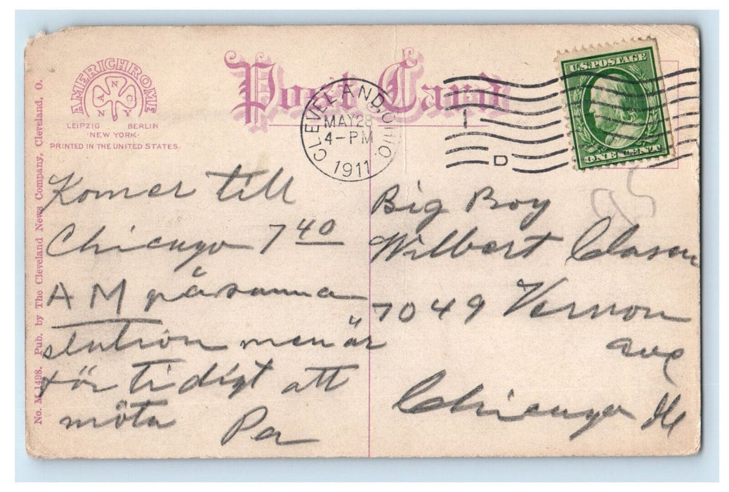 1911 Scene of Boats, Rivers, Trees, Cleveland Ohio OH Posted Antique Postcard