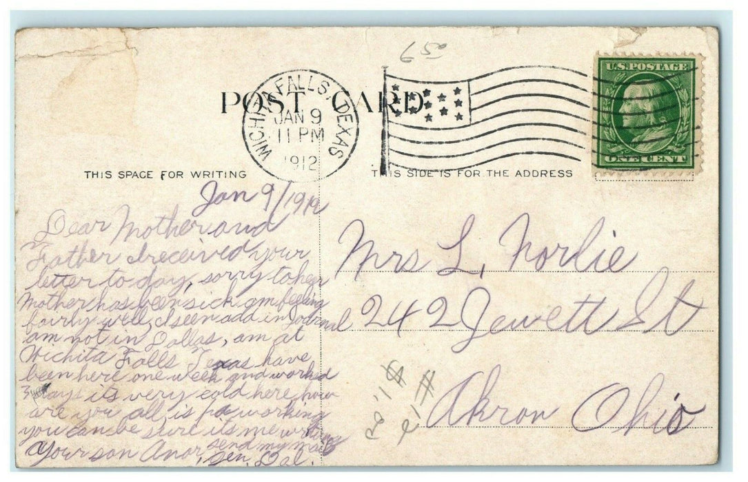 1912 Union Passenger Station Wichita Falls Texas TX Posted Antique Postcard