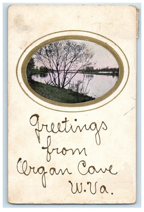 1908 Greetings From Organ Cave West Virginia WV, Lake View Antique Postcard