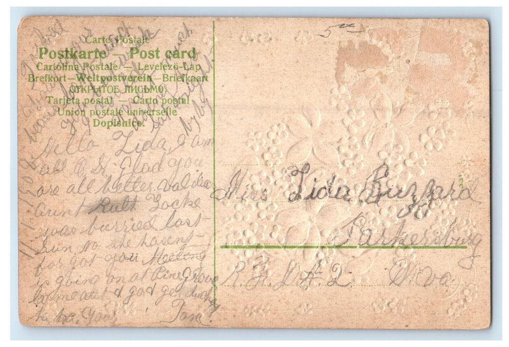 c1910 Greetings from Highland West Virginia WV Glitters Floral Embossed Postcard