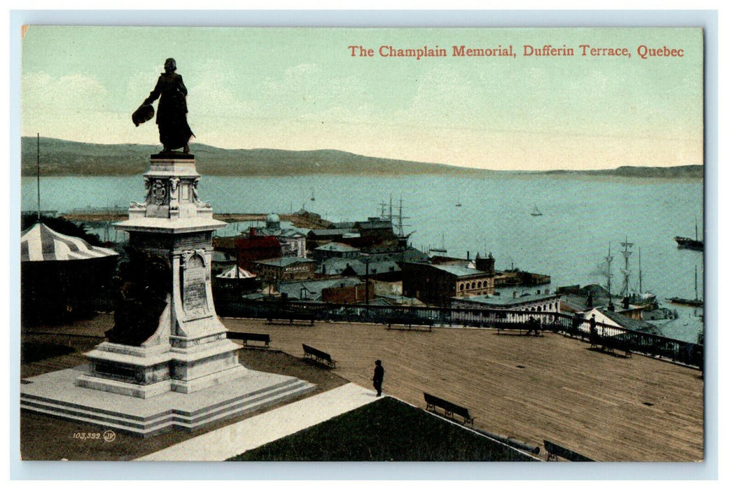c1910s The Champlain Memorial Dufferin Terrace Quebec Canada CA Postcard