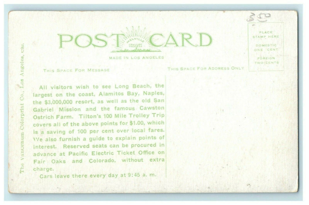 1910 Tilton's Trolley Trip Advertising Long Beach California CA Antique Postcard