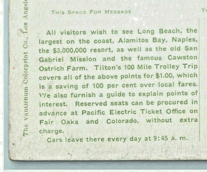 1910 Tilton's Trolley Trip Advertising Long Beach California CA Antique Postcard