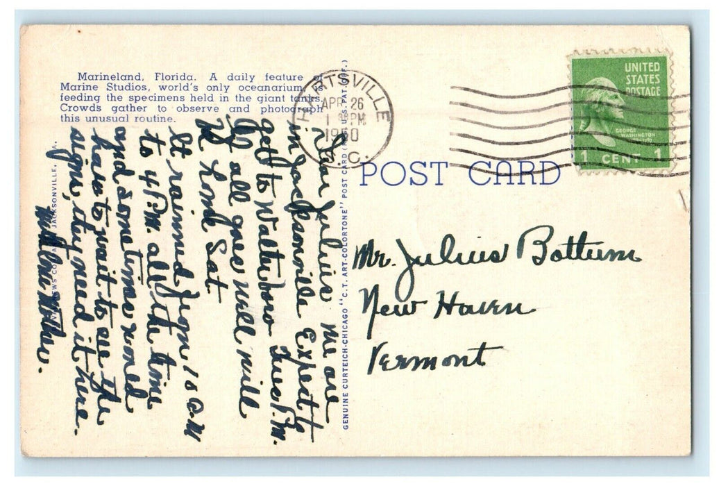 1950 Marine Studios World's Only Oceanarium Marineland Florida FL Postcard