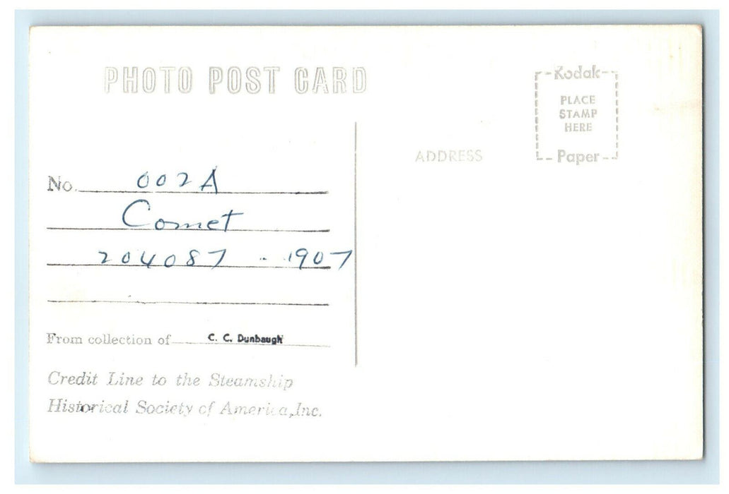 1907 Credit Line to the Steamship Historical Society of America Inc Postcard